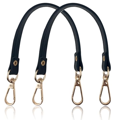 2PCS Black Bag Straps with Swivel Clasps Purse Leather Handles Replacement for Handbag/Shoulder Bag 11 Inch Long (Gold Clasp)