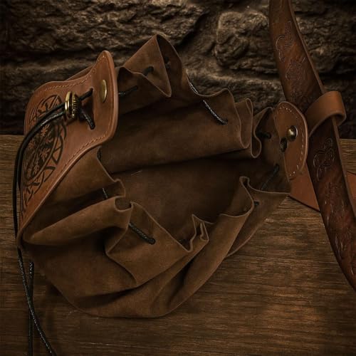 Renaissance Belt Pouch Purse Viking Bracer Hook Halloween Set Medieval Festival Costume Accessory Casual Fanny Pack Waist Bag - color: Pattern Brown