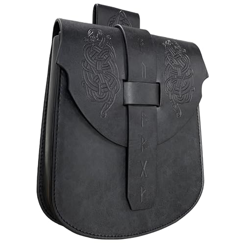 HiiFeuer Viking Embossed Snakes Belt Pouch, Snakes Faux Leather Waist Bag | Black B,black medieval pouch, Snakes, Adjustable, ren fair belt bag, Cosplay, Viking Belt Pouch, LARP - color: Black B