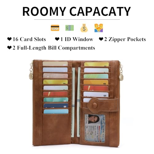 GOIACII Wallet for Women Ladies Wallets Double Zippers Clutch Purse Brown - color: B02 Brown