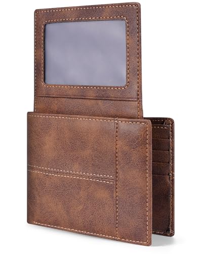 Swallowmall Wallet for Men RFID Blocking Genuine Leather Mens Wallets Bifold with 2 ID Window 13 Card Slots brown-417 - color: brown-417
