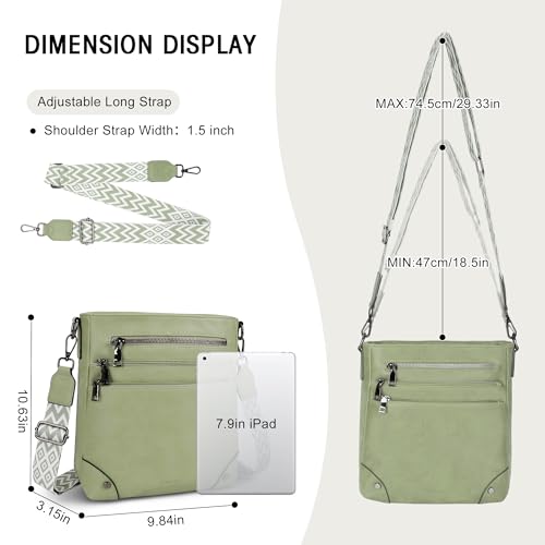 TANTOMI Crossbody Bag for Women PU Leather Travel Purse | Trendy Women's Shoulder Handbags, Comfort Adjustable Wide Strap, Water-Resistant, Multi Pockets for Daily Use & Travel - color: Light Green