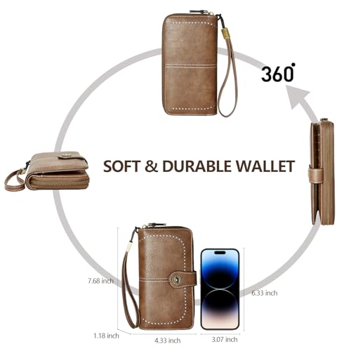 TFKGS Wallet for Women RFID Blocking Leather Large Capacity Card Holder Ladies Phone Clutch Travel Long Purse Wristlet | RFID Blocking - color: 1-Brown