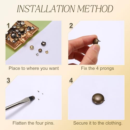 HARFINGTON 80pcs Round Dome Rivets 3.5mm Copper 4 Claw Rivet Metal Spike Studs Spots Punk Rock for Leather Craft Clothes Belt Bag Shoes Bracelet Accessories, Silver/Gold - color: Silver/Gold, size: 3.5mm