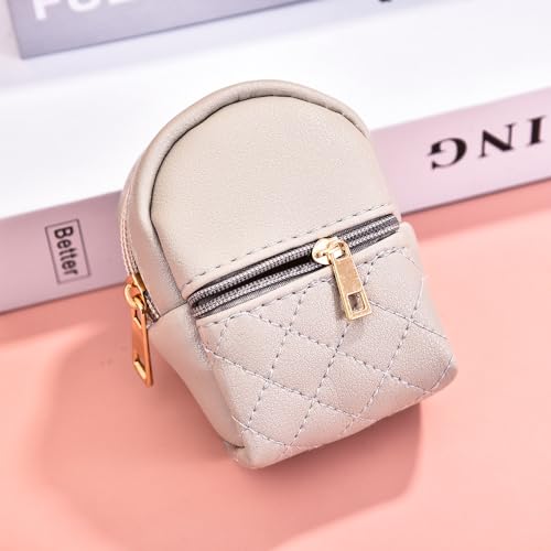 Mini Backpack Cute Cosmetic Bag for Women, Creative Cute Pendant Keychain Key-chains Keyrings PU Leather Makeup Bag Key Lipstick Card Holder Data Cable Organizer Zipper Pouch - color: Light grey
