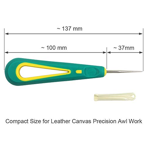 Leather Stitching Awl Straight Sewing Awl Hand Stitcher DIY Sewing Repair Tool Ergonomic Rubber Handle Safety Cap 1.6mm Tip 137mm Long Compact Size for Leather Canvas Precision Awl Work 1 PC