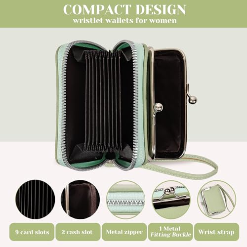 Women's Wristlet Wallet, Card Holder & Coin Purse, Small Change Purse | Small change purse for coins, small coin purse for women, wrist wallets for women, coin pouch, zip no kiss lock coin purses - color: Green