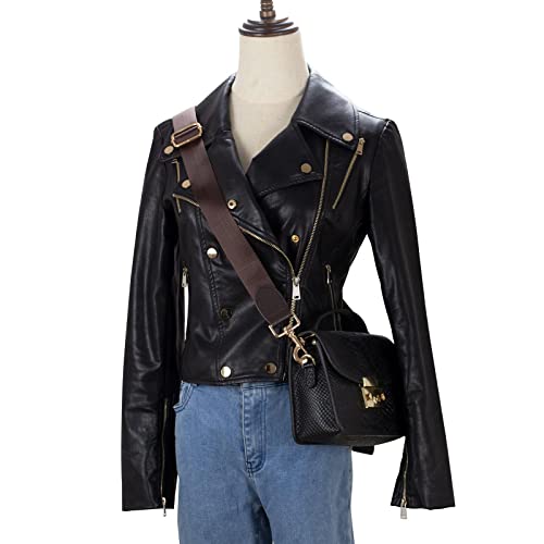 Allzedream Wide Purse Strap Replacement Crossbody Shoulder Bag Adjustable Leather Ends - color: Chocolate Gold Leather