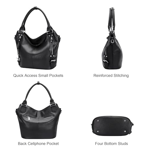 Genuine Leather Pueses for Women Large Hobo Bags Muti Pockets | Crossbody Tote Bags with Top Handles, Key Leash, Adjustable Straps for Shoulder/Handbags/Tote, Daily - color: 01-black