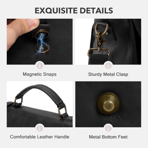 RAINSMORE Messenger Bag for Men 17 Inch Vintage PU Laptop Briefcase, Black | Large Capacity Work Bag with Magnetic Flap, Water-Resistant PU Leather, 3-Way Carry for Office, Business Travel & College - color: Black
