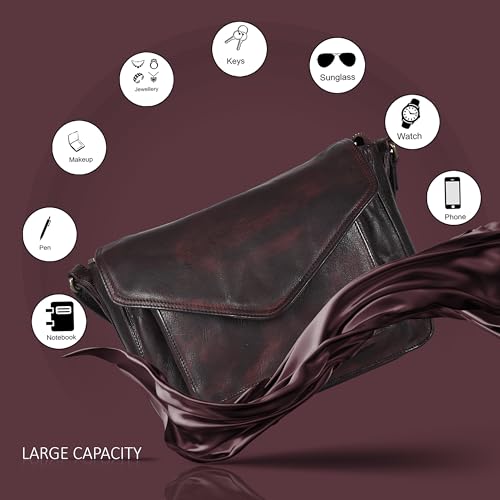 Ozora Genuine Leather Crossbody Purse for Women, Shoulder Bag - color: Bordeaux Wash