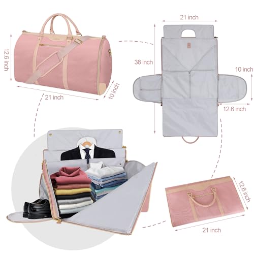 Convertible Garment Bag with Shoulder Strap, Carry on Garment Duffel Bag for Men Women,Waterproof & Wrinkle-Free Suit Carrier for Business Trips & Weekend Getaways, Foldable & Lightweight - color: Q.Pink