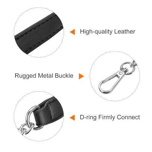 uxcell Purse Chain Strap, 39" Leather Iron Flat Chain Strap Handbag Chains Purse Handles Shoulder Replacement Strap (Black Strap Silver Chain) - color: Black, Silver, size: 39"