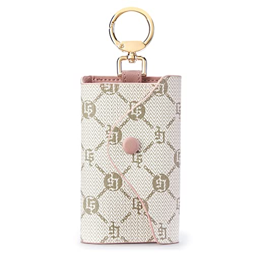 GOLF SUPAGS Women PVC Leather Car Key Chain Card Holder Wallet Pouch 6 Hook Snap Closure keys Money Organizer Case | Card Holder - color: Pink×White, style-2