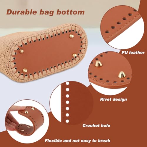 DIY Bags Making Supplies Kit, 4 PU Leather Purse Bottoms +4 Braided Purse-Handles +4 pcs D Shape Purse Handles +2 Crochet Hooks for for Crocheting Bag Handbag Crafting Accessories(COLOR:Multicolor)