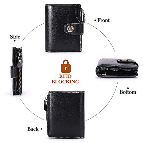 FALAN MULE Small Wallet for Women Leather Bifold Compact Small Womens Wallet with RFID Blocking - color: Midnight dark