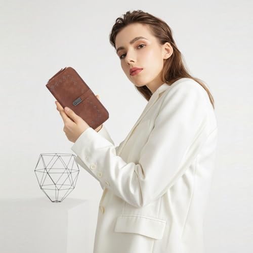 Wallet for Women Large Capacity RFID Blocking Leather Bifold Card Holder with Zipper Change Pocket - color: B01 Brown