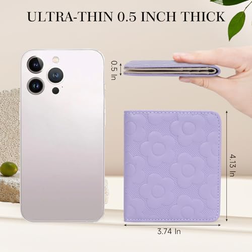 Small Wallet Women Slim RFID Leather Bifold Wallet Embossed Design | Compact design with ID window, card slots, and zipper coin pocket, ideal for daily travel, shopping, and gifts - color: 08-Lavender