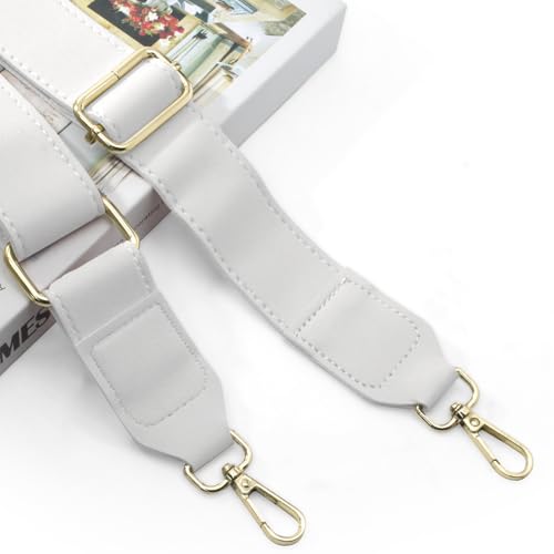 White Leather Purse Strap Wide Adjustable Shoulder | Handbags Replacement, Crossbody Straps, Swivel Clasps, 33~55 inch - color: White