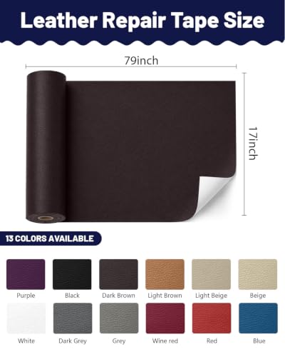 BOUYEER Leather Repair Patch Tape Kit,Self Adhesive Leather Repair for Sofa，Car Seat,Office Chair,Furniture,Jacket,Waterproof Strong Adhesive Vinyl Repair Kit. 17 in x 79 in,Coffee - color: Coffee, size: 17 in x 79 in