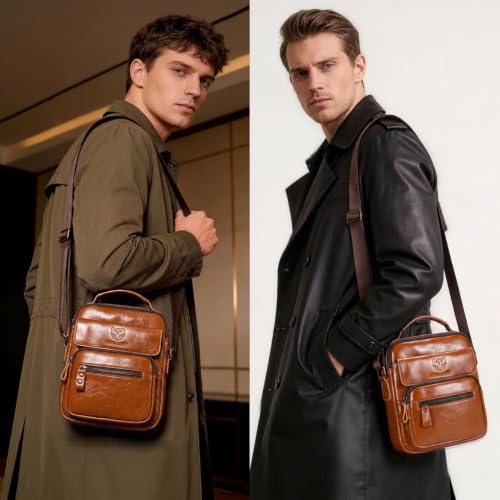 Mens Shoulder Bag Leather Crossbody Bags Leather Sling Bag Messenger Bags | LEBULLBRO Shoulder Bag for Men Crossbody Bags Leather Sling Bag Messenger Bags with Multiple Pockets Business - color: Brown
