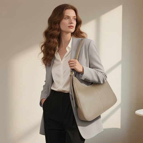 befen Genuine Leather Hobo Bags for Women, Top Grain Real Leather Women's Shoulder Bag Handbags Purses with Adjustable Strap - color: Grey