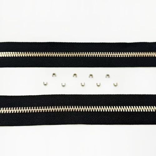 #5 Heavy Duty Metal Zipper 5 Pieces 1 Yard Long Each(Black/Gold Teeth) - color: Black/Gold Teeth