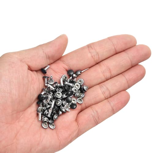 HARFINGTON 100 Sets Double Cap Leather Rivets, 6x8mm Round Cap Tubular Metal Studs Leather Crafting Rivets for Fabric Belt Pet Collar Boot Bag Repair and Decoration, Black - color: Black, size: 6x8mm