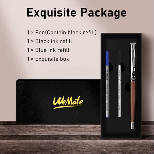 WEMATE Wood Rollerball Pen Set, Nice Pen for Men, Fancy Look - Red Padouk | 2 Refills, Executive Style, Luxury Finish, Smooth Writing for Journaling and Signatures, Office Use, Black and Blue Ink - style: Red Padouk