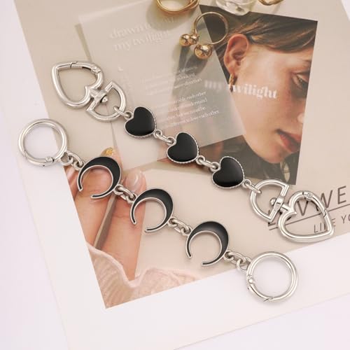 Silver Purse Extender Chain Purse Strap Extender Bag Chain Purse Charms(Black Heart/Moon) - color: Silver Black(moon/Heart)