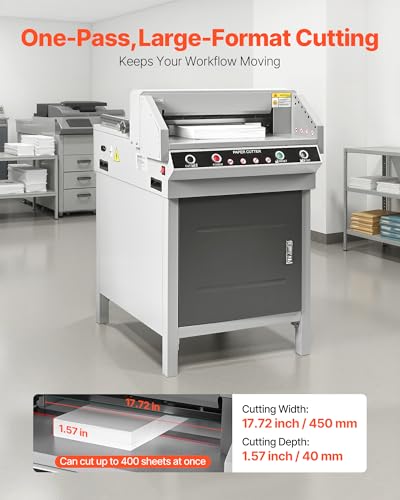 VEVOR Electric Paper Cutter, Heavy Duty Metal Paper Cutter Machine, 17.72 inch Cutting Width, 1.57 inch Cutting Thickness, Electric Guillotine Trimmer with Infrared Function and Spare Blade