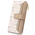 GAEKEAO Womens Wallet Slim Thin RFID Blocking Floral Vegan Leather Card Holder Bifold Long Ladies Wallet with Zipper Pocket - color: Khaki