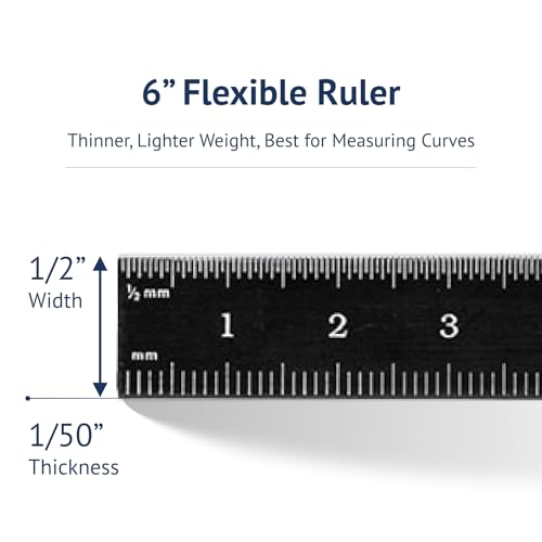 150mm Flexible Metal Ruler, Stainless Steel with Black Chrome Finish, High Contrast, Fully Metric Graduation (0.5mm, 1.0mm), Easy to Read Machinist Rule, Made in USA - color: Black Chrome-Flexible, size: 150mm