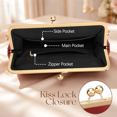 Women's Kiss Lock Bag Evening Clutch Purses Kiss Clasp Crossbody Bag Handbag Formal Evening Purse Messenger - color: Burgundy