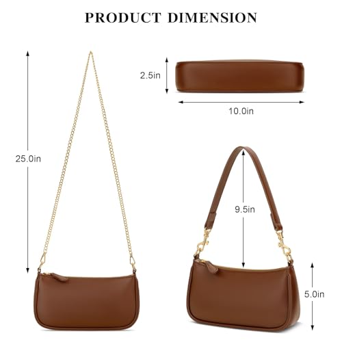 KKXIU Small Black Purse for Women, Cute Mini Shoulder Bag Zipper Closure | 2 Removable Straps, Retro Underarm Bags, Classic Crossbody Bag, Handbag for Women - color: Brown