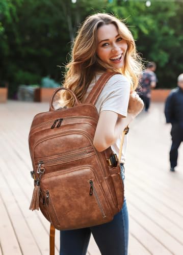 17 Inch Laptop Backpack Purse for Women with Giant Tumbler Holders | Vegan Leather,Travel Work Business College Bookbag Teacher Nurse,USB Port,RFID Wristlet Purse,28L Large Capaity,Caramel Brown - color: Caramel Brown