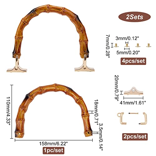 WADORN 2Pcs Bamboo Handbag Handles, U-Shaped Imitation Bamboo Purse Handle | Handmade Bag Handle Replacement for Bag Making, Decorative Handles with Gold Metal Buckles for Straw Woven Rattan Tote Bags