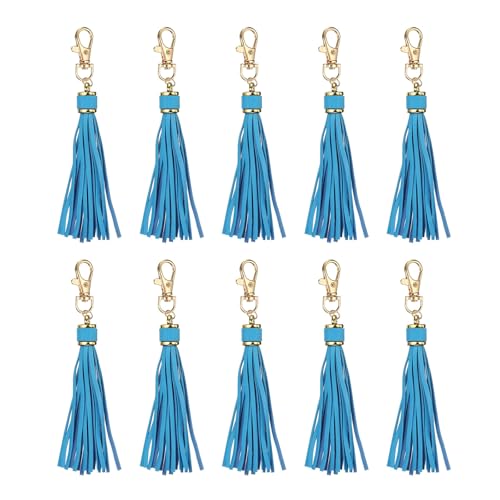 uxcell 10pcs PU Leather Tassels, 6 Inch Keychain Tassel Charm Tassel Purse Charm with Lobster Swivel for Jewelry Making, Handbag, DIY Crafts, Phone Straps (Lake Blue) - color: Lake Blue
