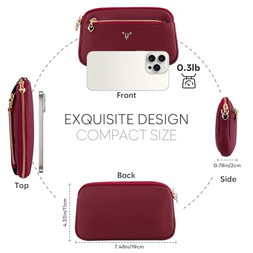 Genuine Leather Wristlet Wallets for Women Clutch Purse with Detachable Strap Slim Phone Wallet for Travel Wedding - color: Red