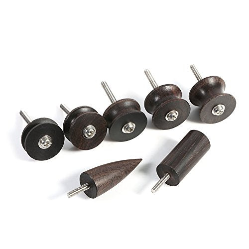 Ebony Leather Burnisher, Wooden Leather Craft Kit, Leather Slicker Tool Drill Sets, Polished Slicker Set, Grinding Tip, 7 Pieces
