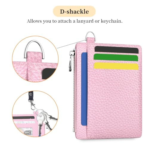 Hancynir Minimalist Slim Wallet Women Credit Card Holder, RFID Small Cute | Zipper Pocket Wallet, Thin Travel Coin Purse, Ladies Women Gifts, Key Chain Card Case, 6 Card Slots, ID Window, PU Leather - color: 01-Lichee PK Bling Wallet