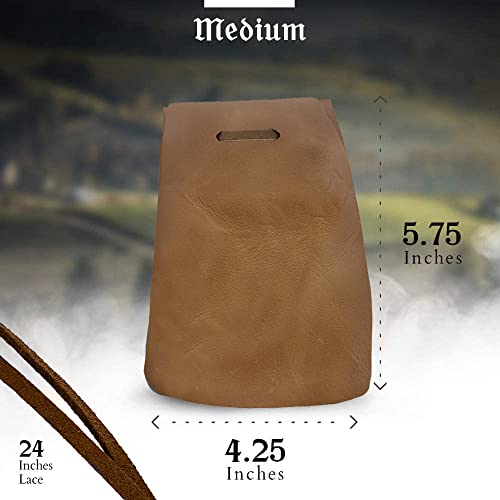 Leather Drawstring Pouch, Coin Bag, Medicine Tobacco Pouch Medieval Reenactment Made in U.S.A. by Nabob Leather Size 5.75" x 4.25" - color: Rustic Tan, style: Medium