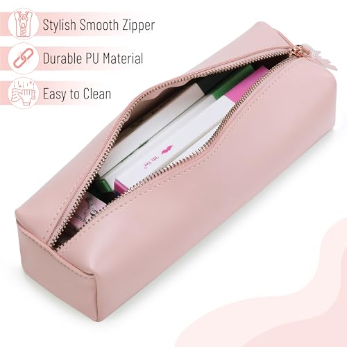 Mr. Pen- PU Leather Pencil Case, Pink | Pencil Case Small Pencil Pouch Aesthetic - color: Pink