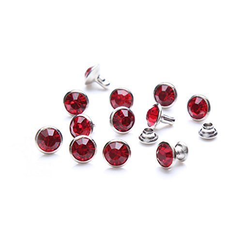 100 Sets Cz Colorful Crystal Rivets Silver Color Spots Studs Double Cap for DIY Leather-Craft (Light Siam, 8MM) - color: Light Siam, size: 8MM