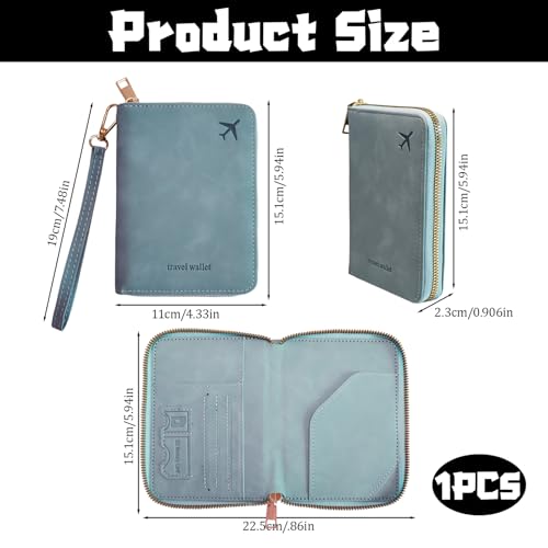 Passport Holder for Travel Wallet,RFID Detachable Wrist Strap Wallet | Leather Travel Card Sleeve for Men Women - color: Light blue