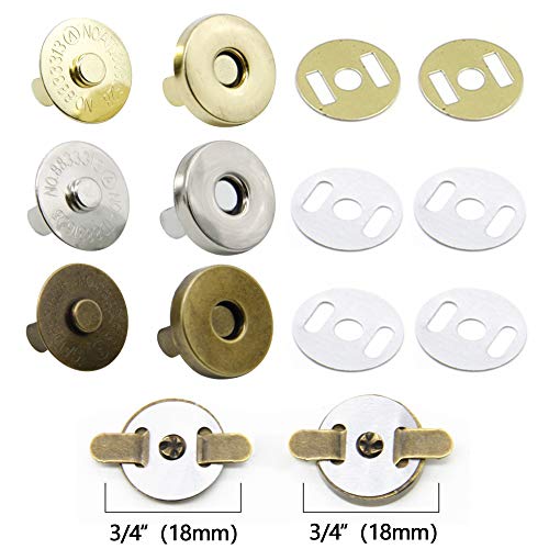 MYUBWTF 20 Set Magnetic Button Clasp Snaps, 3/4“ Purse Magnetic Bag Fastener Clasp, Magnetic Button Replacement Kit for Sewing, Craft, Purses, Bags, Clothes, Leather (Gold) - color: Gold