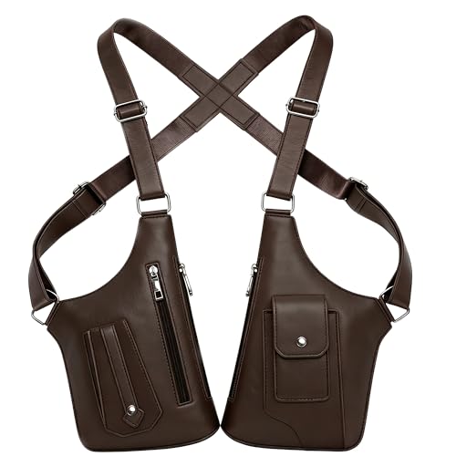 Leather Adjustable Underarm Shoulder Bag for Men,Men Anti-Theft Underarm Wallet Pocket Holster Phone Leisure Double Shoulder - color: Brown