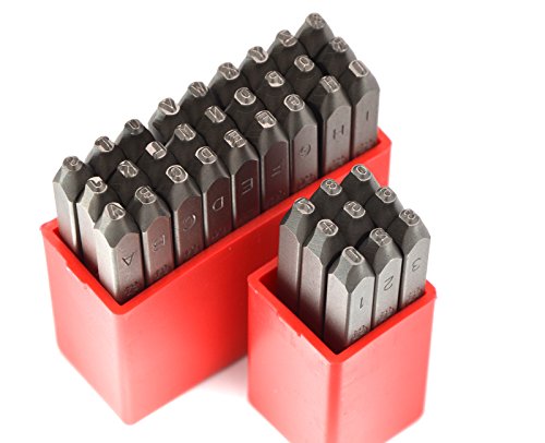 36pcs Heavy Duty Steel Stamp Uppercase Letters and Number 5/64 2mm Hand Stamping Character Mark Code Alphabet Punch Kit for Bracelet Ring Jewelry Sheet Metal Plate Making Mold Die - size: 2mm Number&Letter