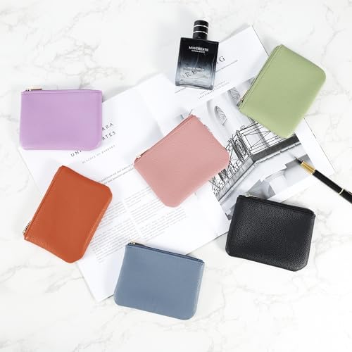 Chelmon PU Leather Coin Purse Pouch Change Holder Small With Zipper for Men Women 2 PCS Set (Black&Black) - color: Black&Black