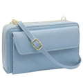 Women Leather Wallet Crossbody Shoulder Bag with Double Zipper and Mobile Phone Purse with Shoulder Strap - color: 109-blue